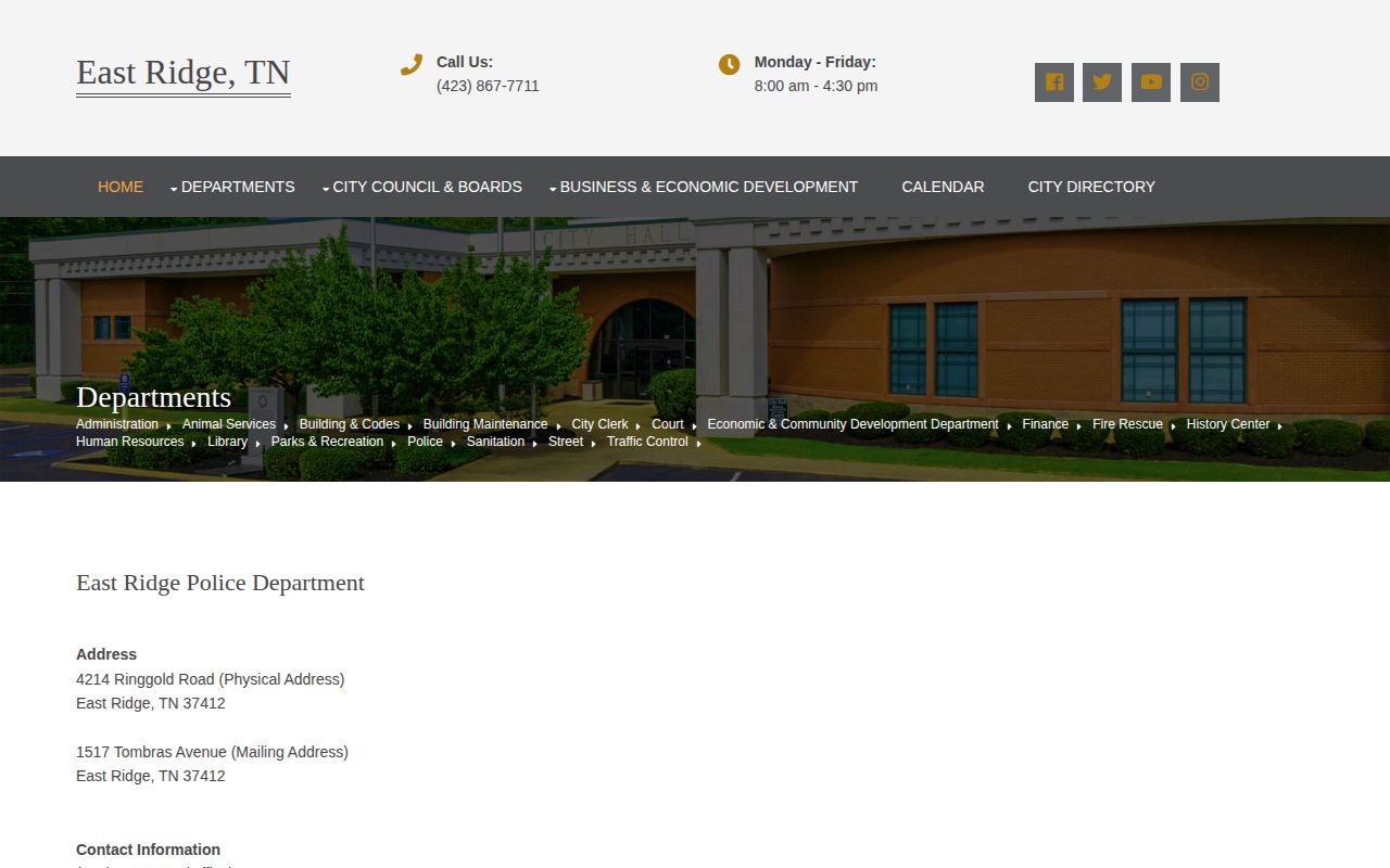 East Ridge Police Department official records and arrest information source for Hamilton County